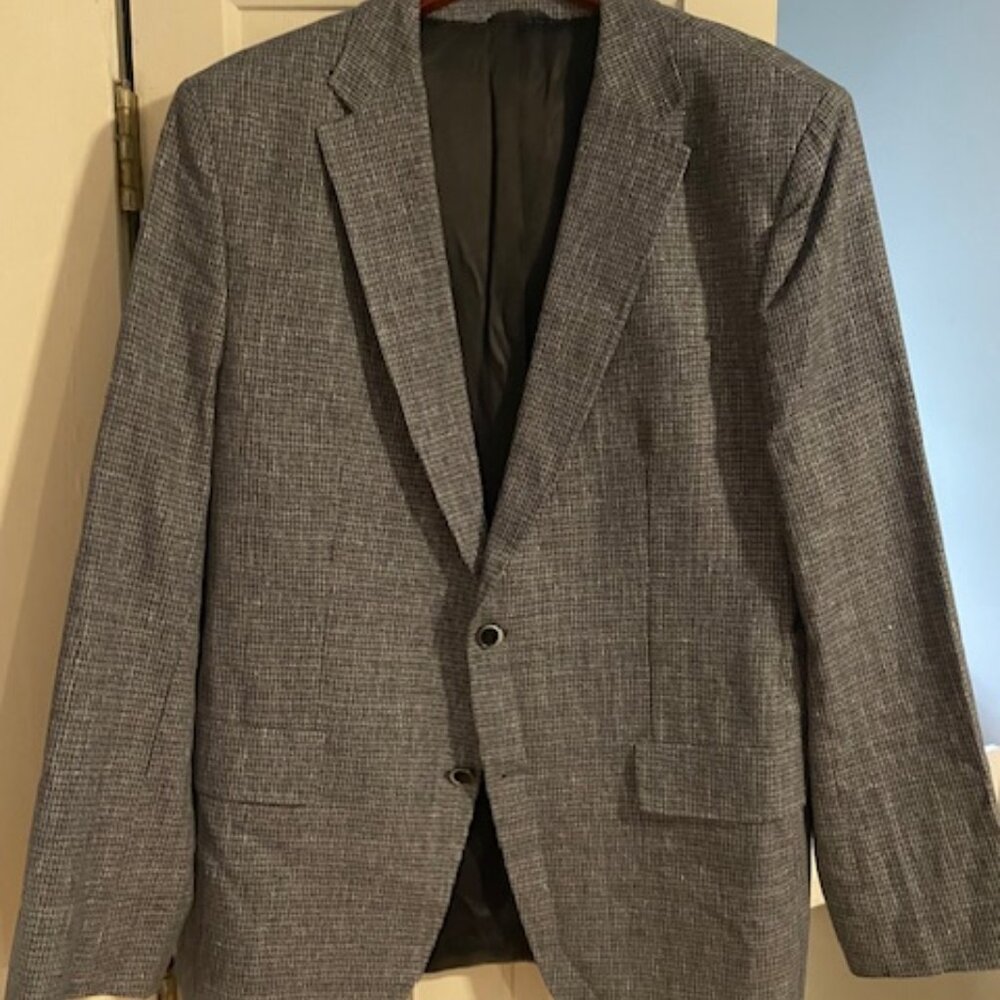 Hugo Boss 46 R Cotton/Linen Blue and White Pattern Blazer/Sports Coat
